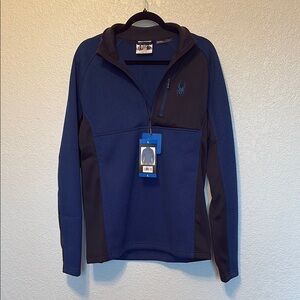 💙NWT Spyder Quarter Zip Blue & Black Pullover Sweatshirt (L)